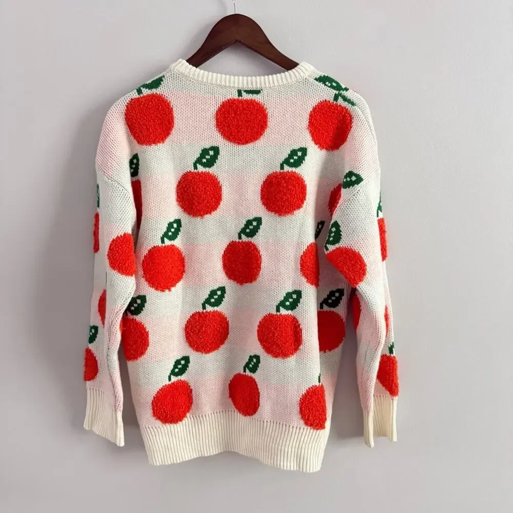 Unbranded Womens Knitted Orange Sweater Casual Cute Loose Pullover Fruit Texture - Picture 6 of 6